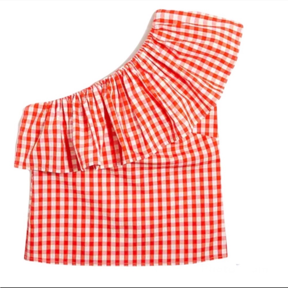 JCREW Cotton poplin ruffle-shoulder top, BRILLIANT SUNSET WHITE